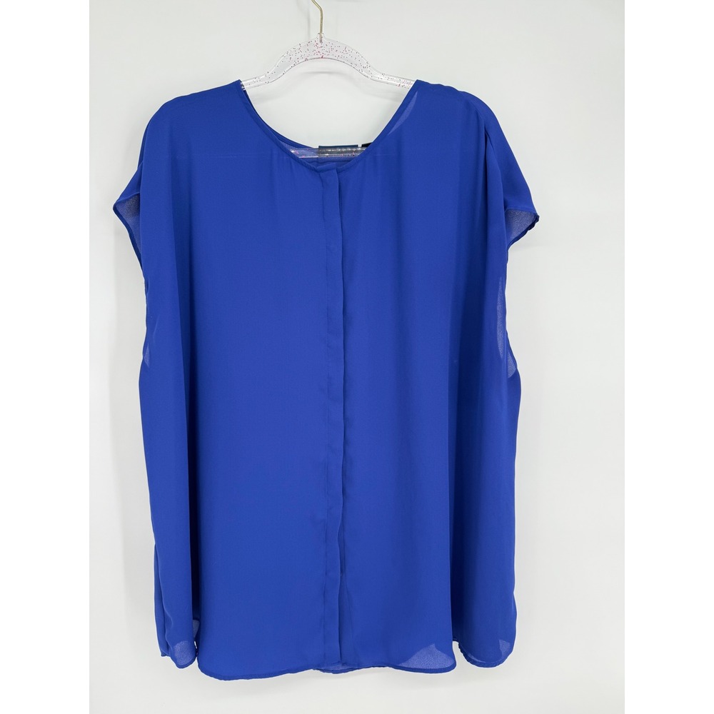 Apt 9 Womens Royal Blue Chiffon Short Sleeve Pleated Front Blouse Top Plus Sz 2X